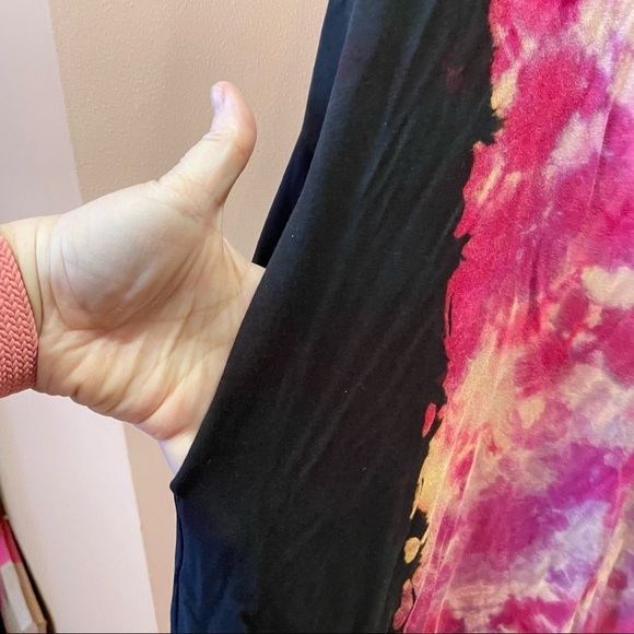 Reverse tie dye dress sleeveless pockets color block purple magenta black S - Picture 3 of 9